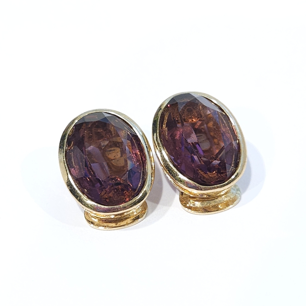 Christian Dior Earrings Purple Crystal Earrings Gold Tone Clip Ons